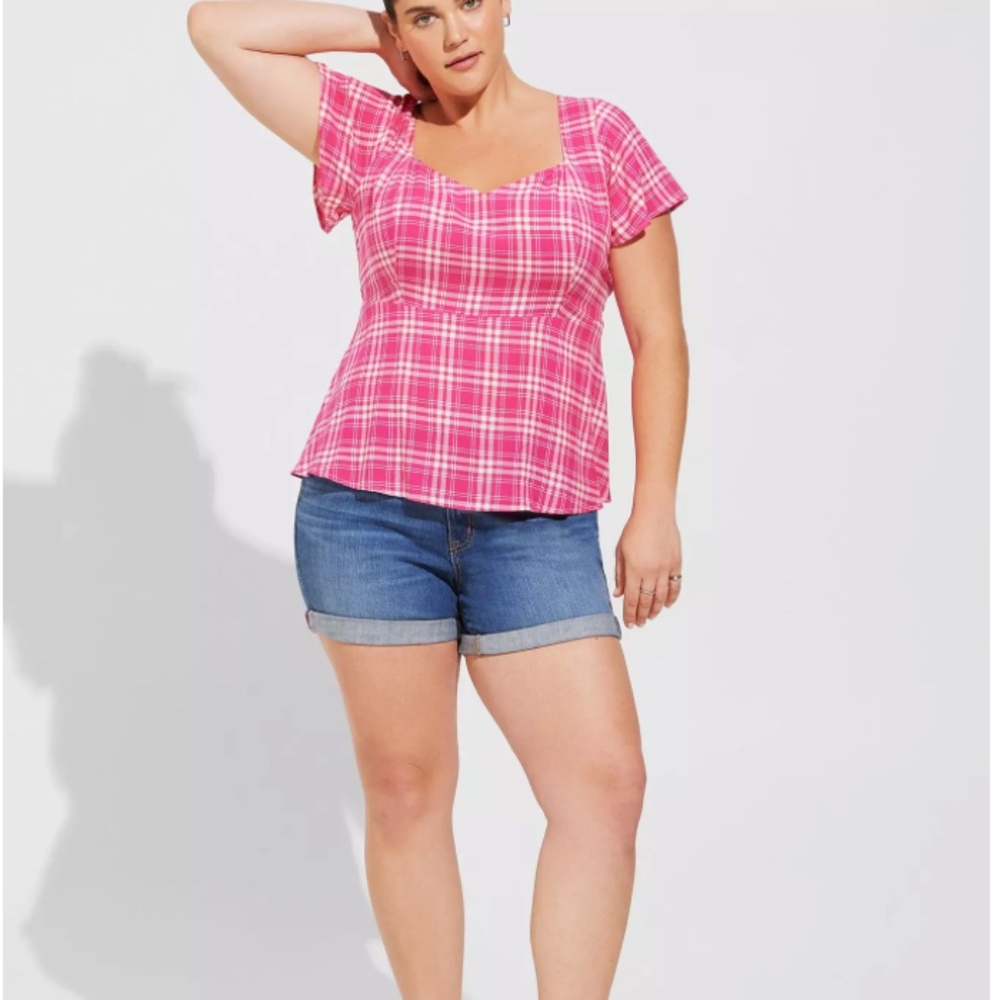 Like New Torrid Peplum Challis Sweetheart Flutter Sleeve Top- Arcana Plaid